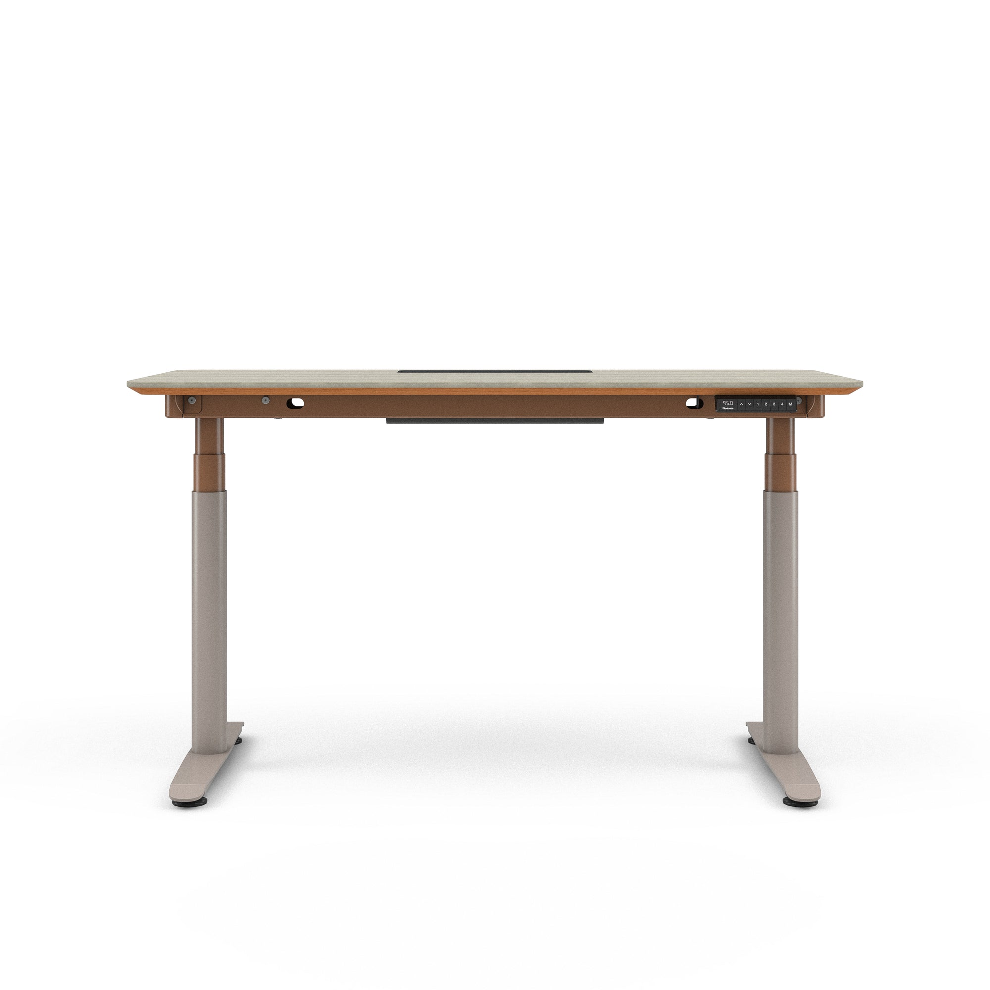 Grey Oak Top with Chamfered Edge; Matte Copper + Nickel Base