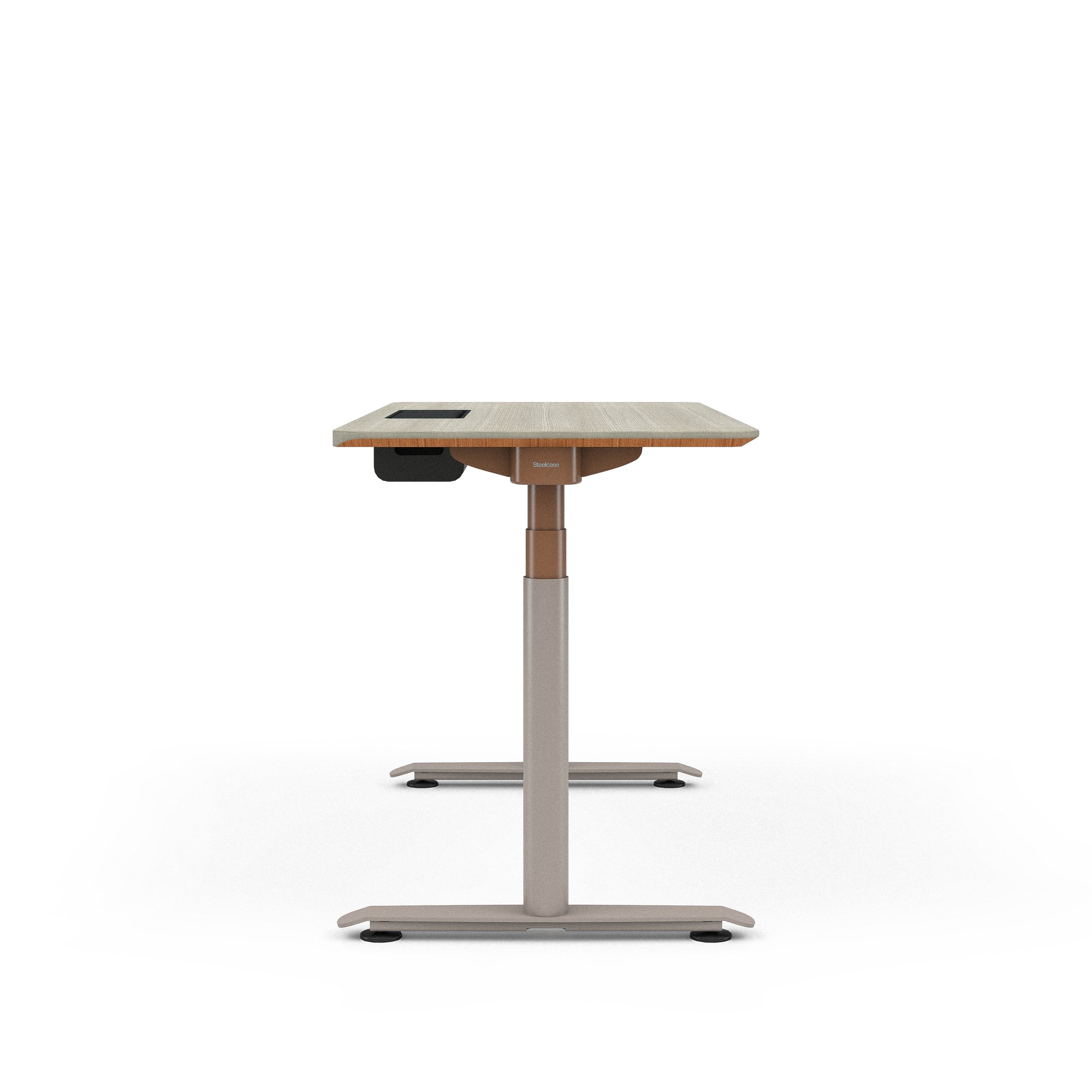 Grey Oak Top with Chamfered Edge; Matte Copper + Nickel Base