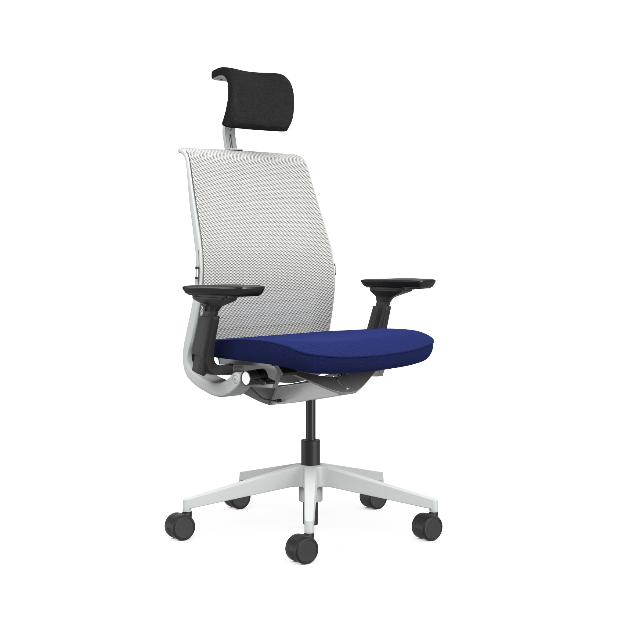 Mesh back 3D Knit Nickel; Seat fabric Cogent Royal Blue; Frame Seagull