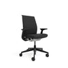 Upholstered black leather back and seat; Black Frame